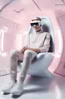 Foto gratuita persona che indossa occhiali di realtà virtuale di alta tecnologia futuristica