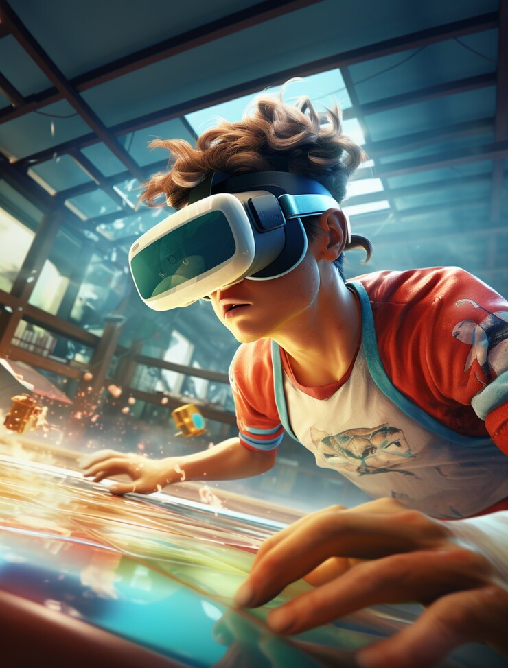 Free Photo person wearing futuristic virtual reality glasses for gaming