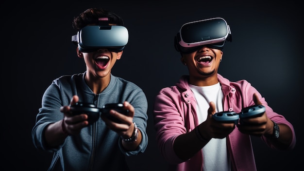 Foto gratuita persona che indossa occhiali di realtà virtuale futuristici per i giochi