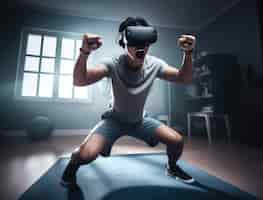 Foto gratuita persona che indossa occhiali di realtà virtuale futuristici per i giochi