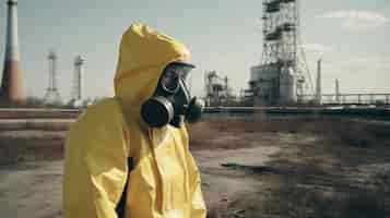 Бесплатное фото Человек в защитном костюме работает на атомной электростанции