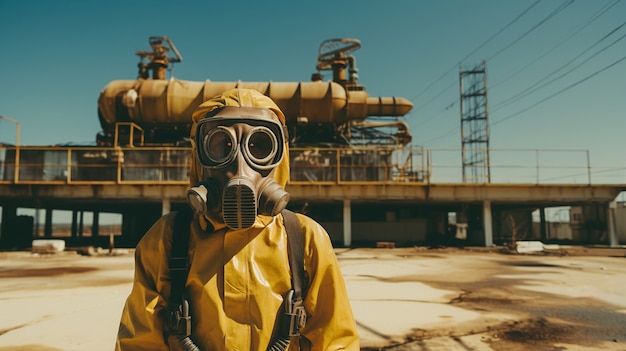 無料写真 原子力発電所で作業する防護服を着た人