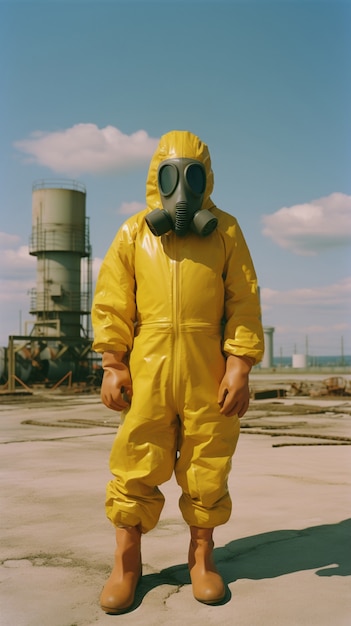 Free photo person wearing hazmat suit working at a nuclear power plant