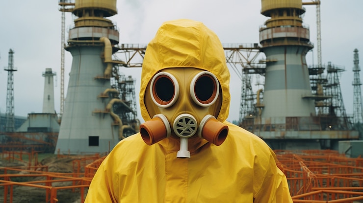 Free Photo person wearing hazmat suit working at a nuclear power plant