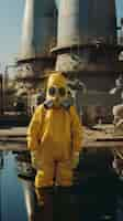 Free photo person wearing hazmat suit working at a nuclear power plant