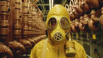 Free photo person wearing hazmat suit working at a nuclear power plant