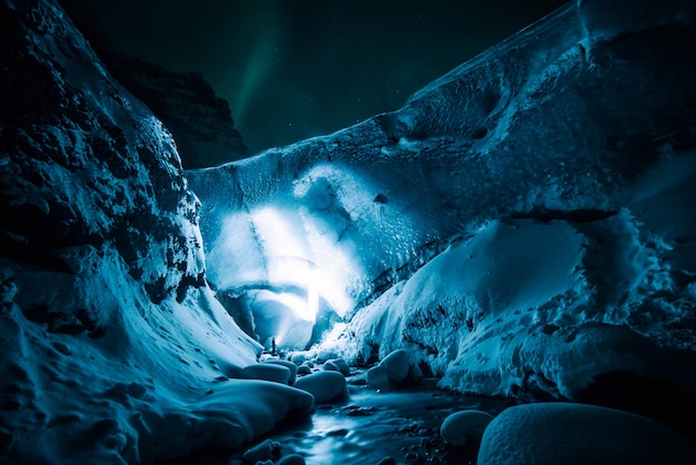 Person on white cave