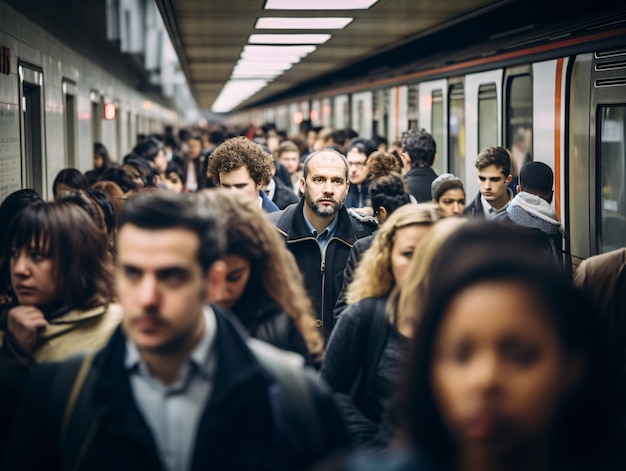 Person with anxiety induced by crowded space