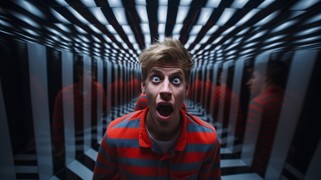 Бесплатное фото Человек с беспокойством, вызванным оптическими иллюзиями