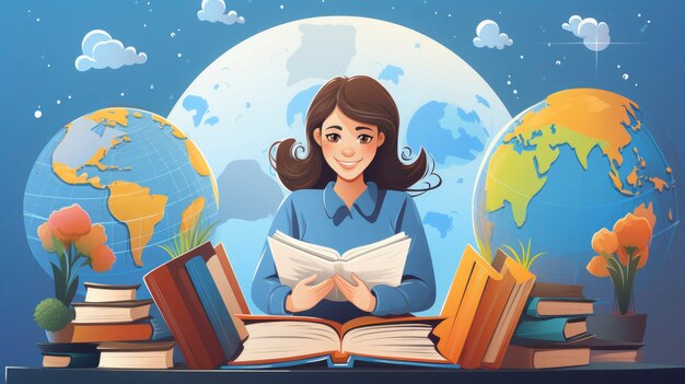 person with books in digital art style for education day