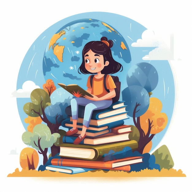 person with books in digital art style for education day