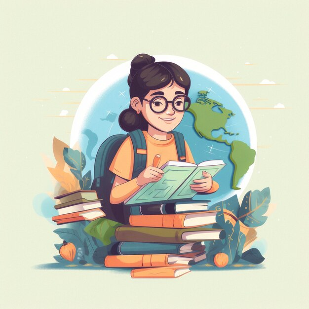 Person with books in digital art style for education day