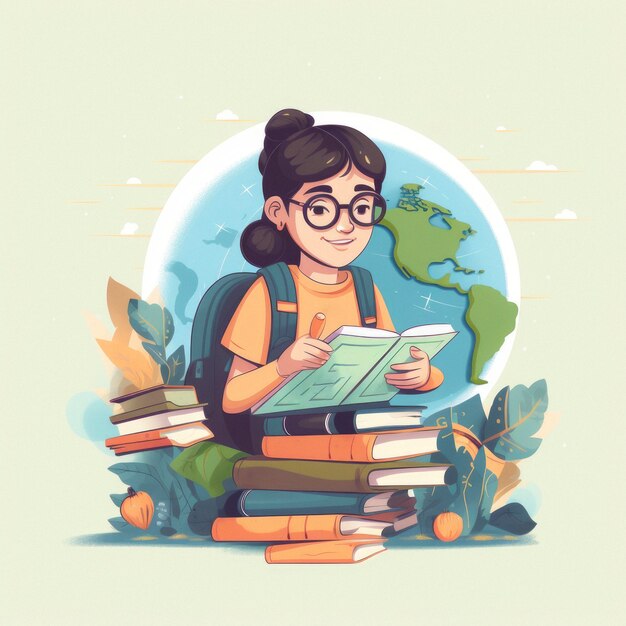 person with books in digital art style for education day