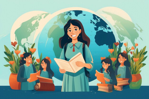 person with books in digital art style for education day