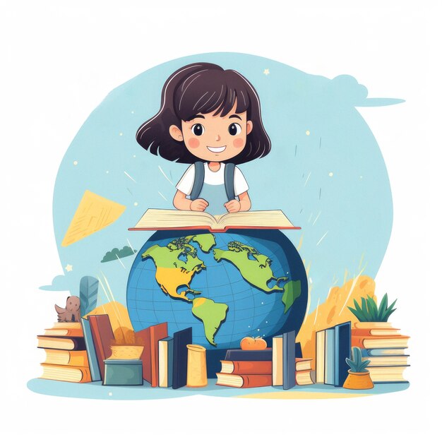 Person with books in digital art style for education day