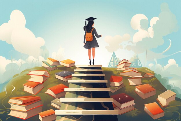 Person with books in digital art style for education day