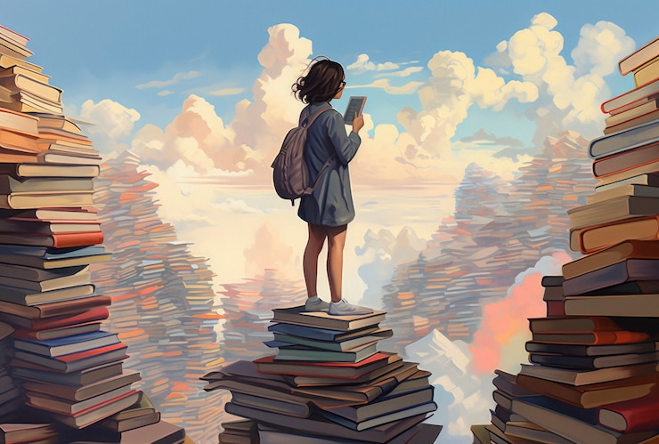 Бесплатный Фотография человек с книгами в стиле цифрового искусства на день образования