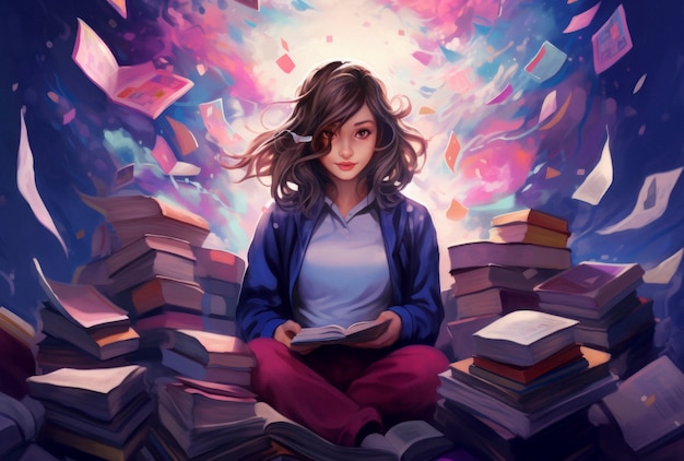 Person with books in digital art style for education day