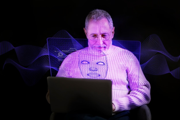 Free Photo person with futuristic metaverse avatar mask