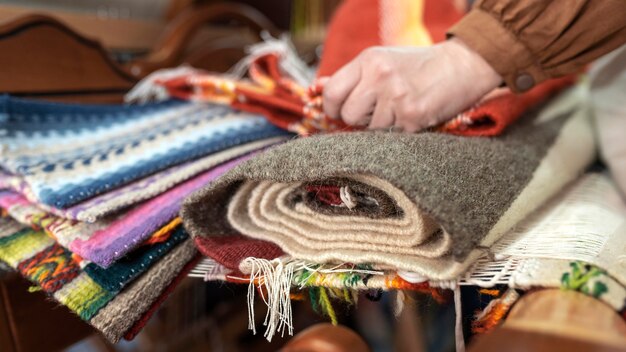 Person working in an embroidery workshop