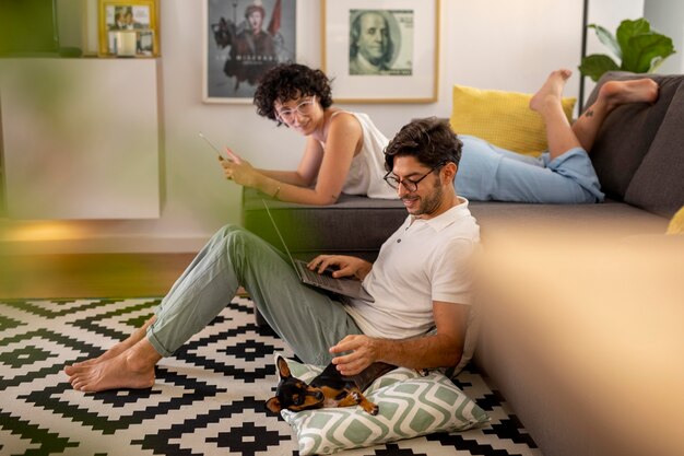 Person working from home with pet dog