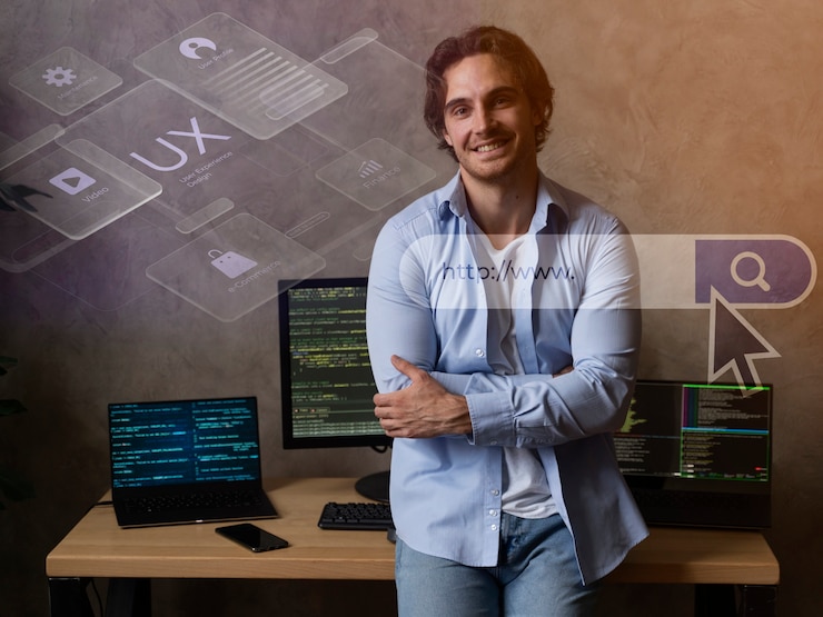 Free Photo person working html on computer