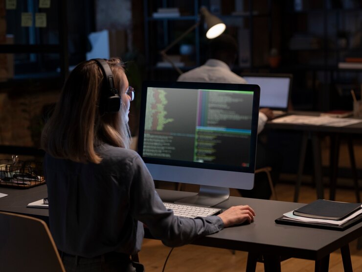 Free Photo person working html on computer