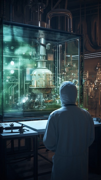 Person working in a nuclear research laboratory