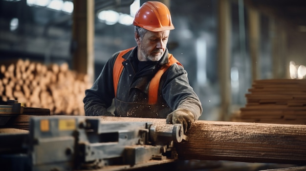 Person working in the wood working industry and factory