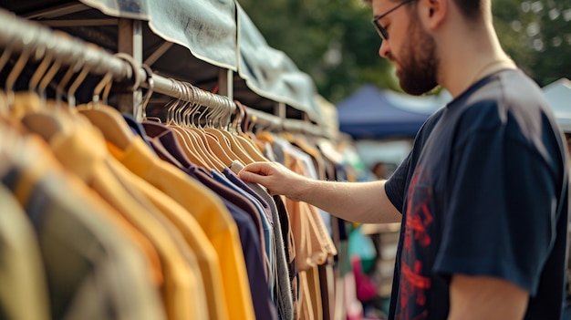 Free photo person at a yard sale looking for bargains amongst miscellaneous items