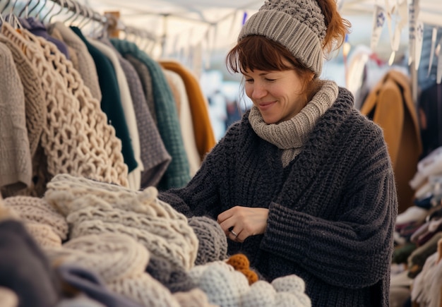 Free photo person at a yard sale looking for bargains amongst miscellaneous items