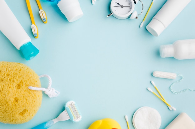 Free photo personal hygiene products surrounding copy space