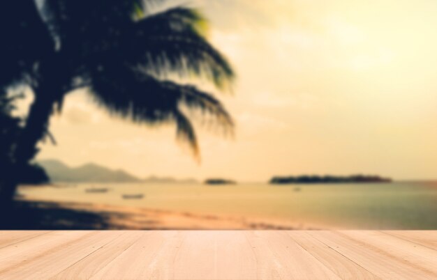 Perspective wood and Sunset on Samui beach,Thailand. Vintage ton