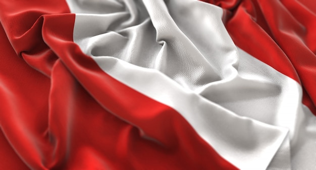 Peru Flag Ruffled Beautifully Waving Macro Close-Up Shot