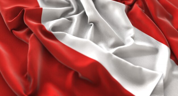 ペルーの旗が美しく波打つマクロの接写