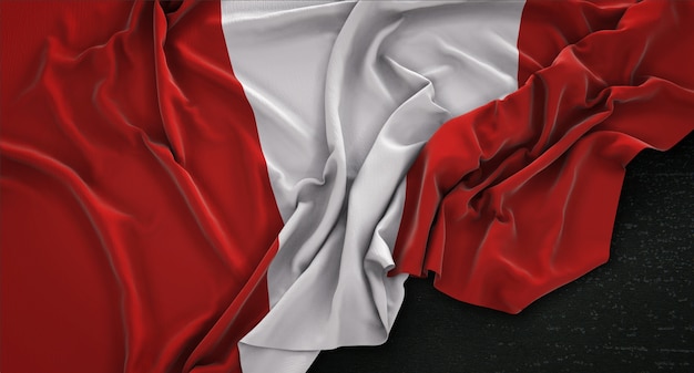 Peru Flag Wrinkled On Dark Background 3D Render