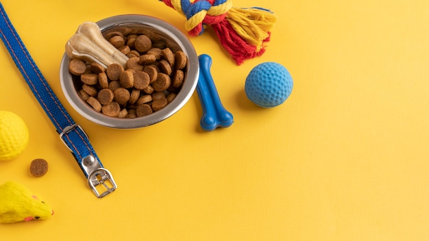 Pet accessories still life concept with chew ball