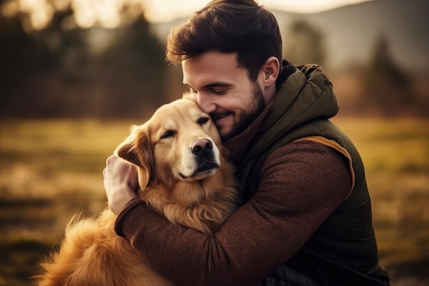 Pet owner being affectionate towards their dog