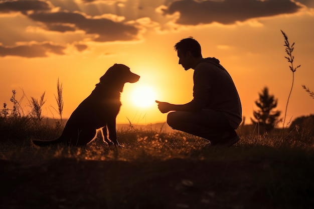 ペットの飼い主が犬に愛情を示している