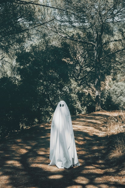 Fantasma che sta sul passaggio pedonale in parco verde