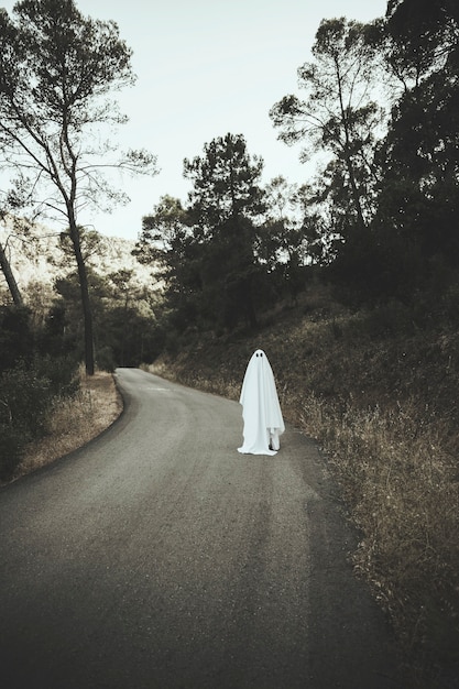 Foto gratuita fantasma che cammina sulla strada di campagna