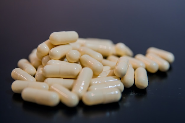 Pharmacy.Pills. Medicine and healthy. Close up of capsules.