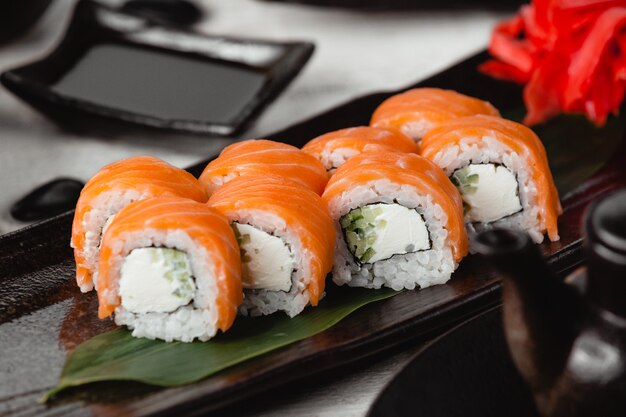 Philadelphia rolls with salmon and cream cheese.