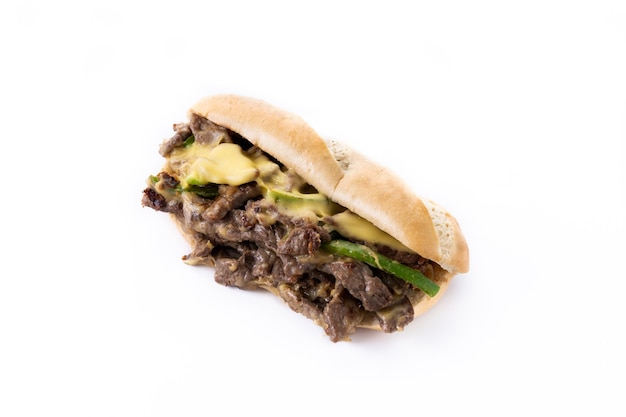 Philly cheesesteak sandwich with beef cheesegreen pepers and caramelized onion