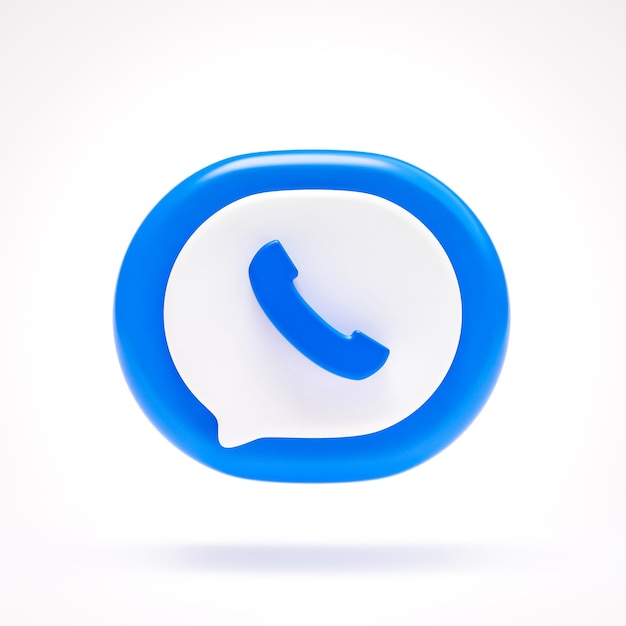 白い背景の3Dレンダリングの青い吹き出しの電話連絡先アイコン記号記号ボタン