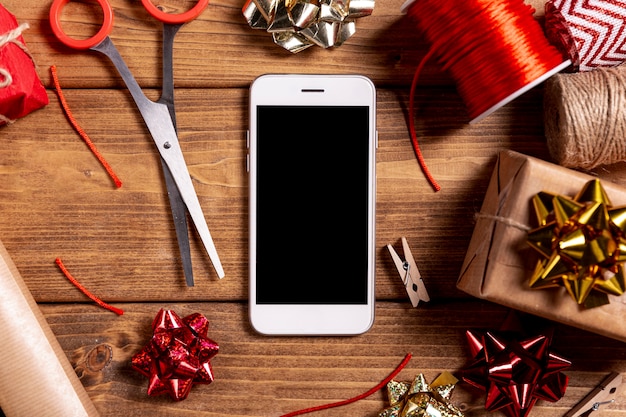 Phone scissors and christmas gifts