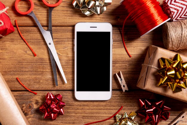 Phone scissors and christmas gifts