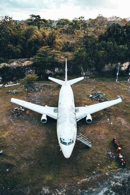 Photo of abandoned aircraft in the forest toned