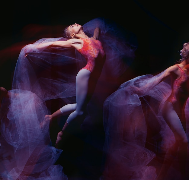 Photo as art - a sensual and emotional dance of beautiful ballerina through the veil