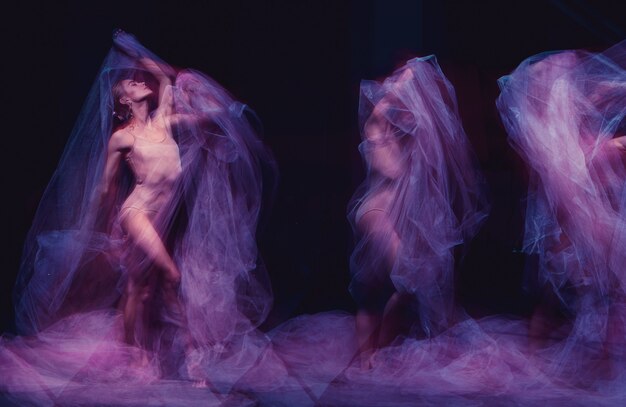 Photo as art - a sensual and emotional dance of beautiful ballerina through the veil